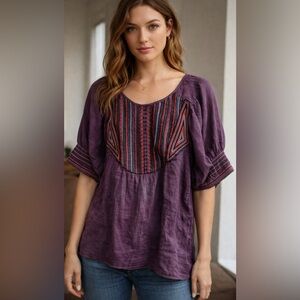 Anthropologie THML Purple Embroidered Women's Blouse